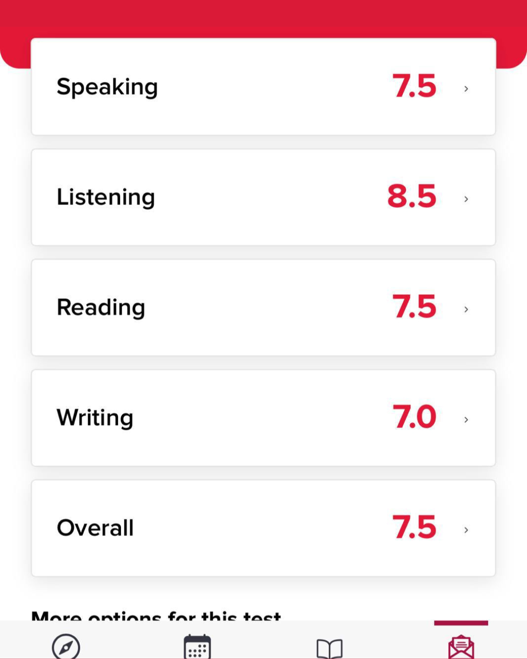 IELTS score result from cohort student 5